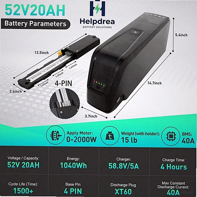 52V 20Ah Jumbo/New Hailong EBike Battery Lithium Pack for 2000W Electric Motor