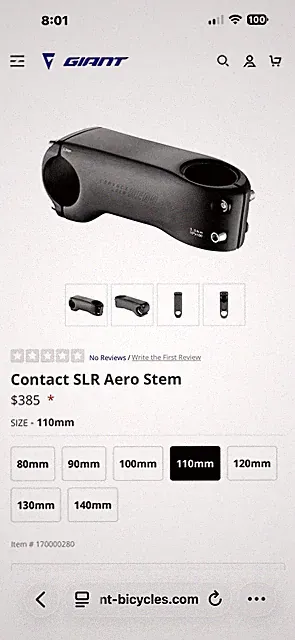 Giant Contact SLR Aero Stem 110mm New Bike Takeoff